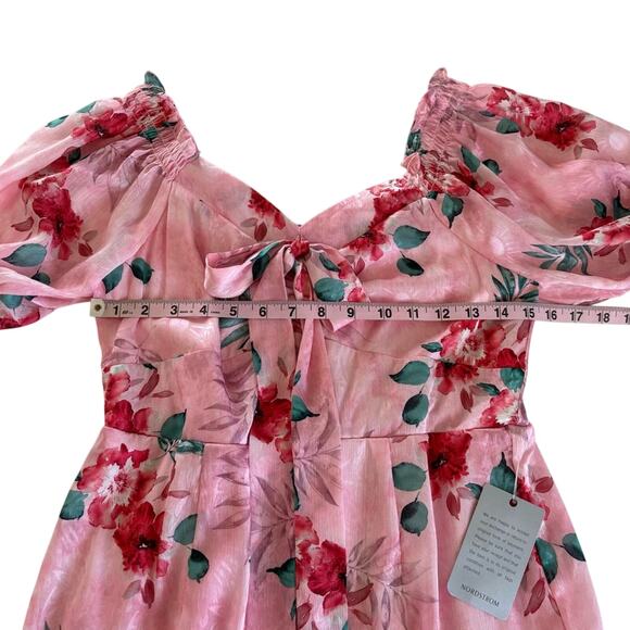NSR Women’s Pink Tropical Floral Print Tie Front Mini Dress Size Medium NWT - Picture 3 of 11